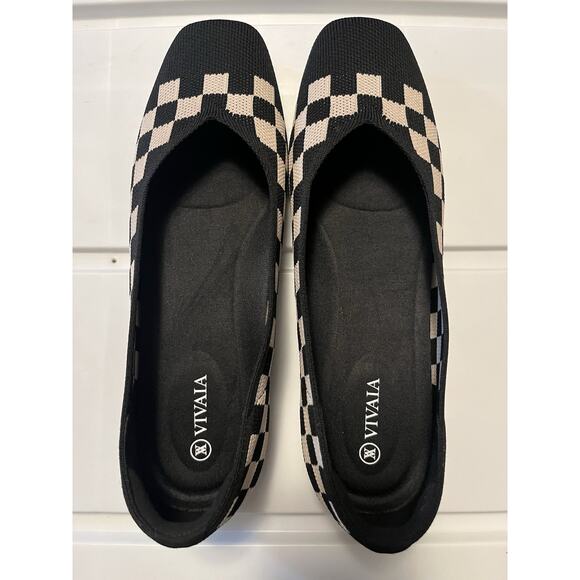 Vivaia Checker Margot 2.0 Flats Square Toe V-Cut Shoe Size 41 US 10-10.5 Preppy - Picture 3 of 11